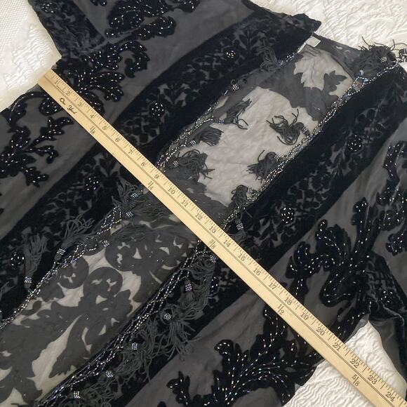 Aris A Vintage 90s Silk Burn out velvet kimono beaded tassel whimsigoth One Size - Picture 14 of 16